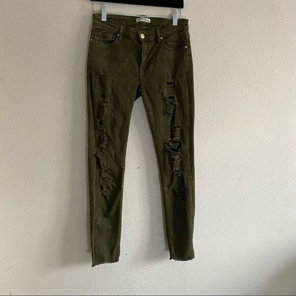Zara Woman Premium Denim Collection Army Green Distressed Skinny Jeans - Picture 4 of 11